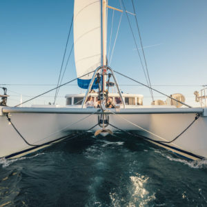 nose of the catamaran from the water