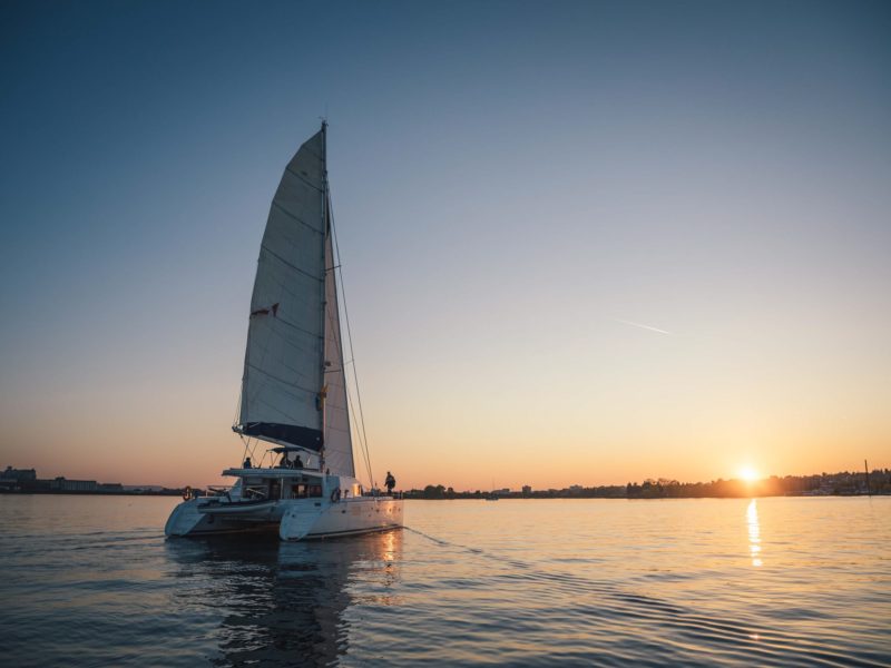 Catamaran in Thunder Bay Harbour at Sunset