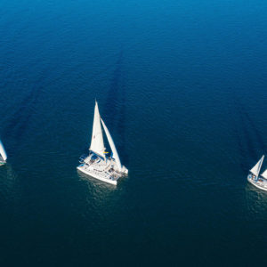 fleet from the air in dark blue water