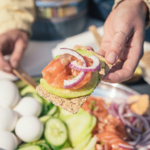 serving food on the catamaran