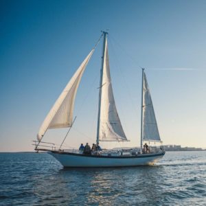 Journeyer our 38 ft Ketch monohull sailboat.