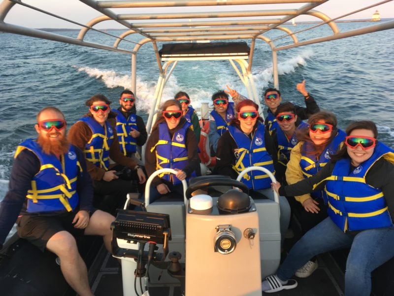 full zodiac with blue PFDs