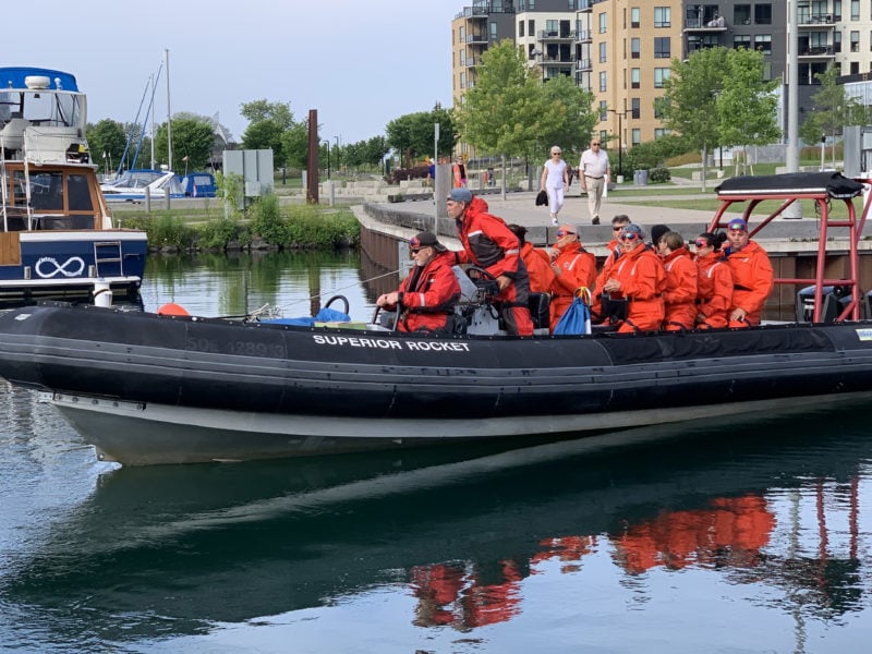 Superior Rocket, RHIB Zodiac departing Thunder Bay Port Arthur's Landing Marina